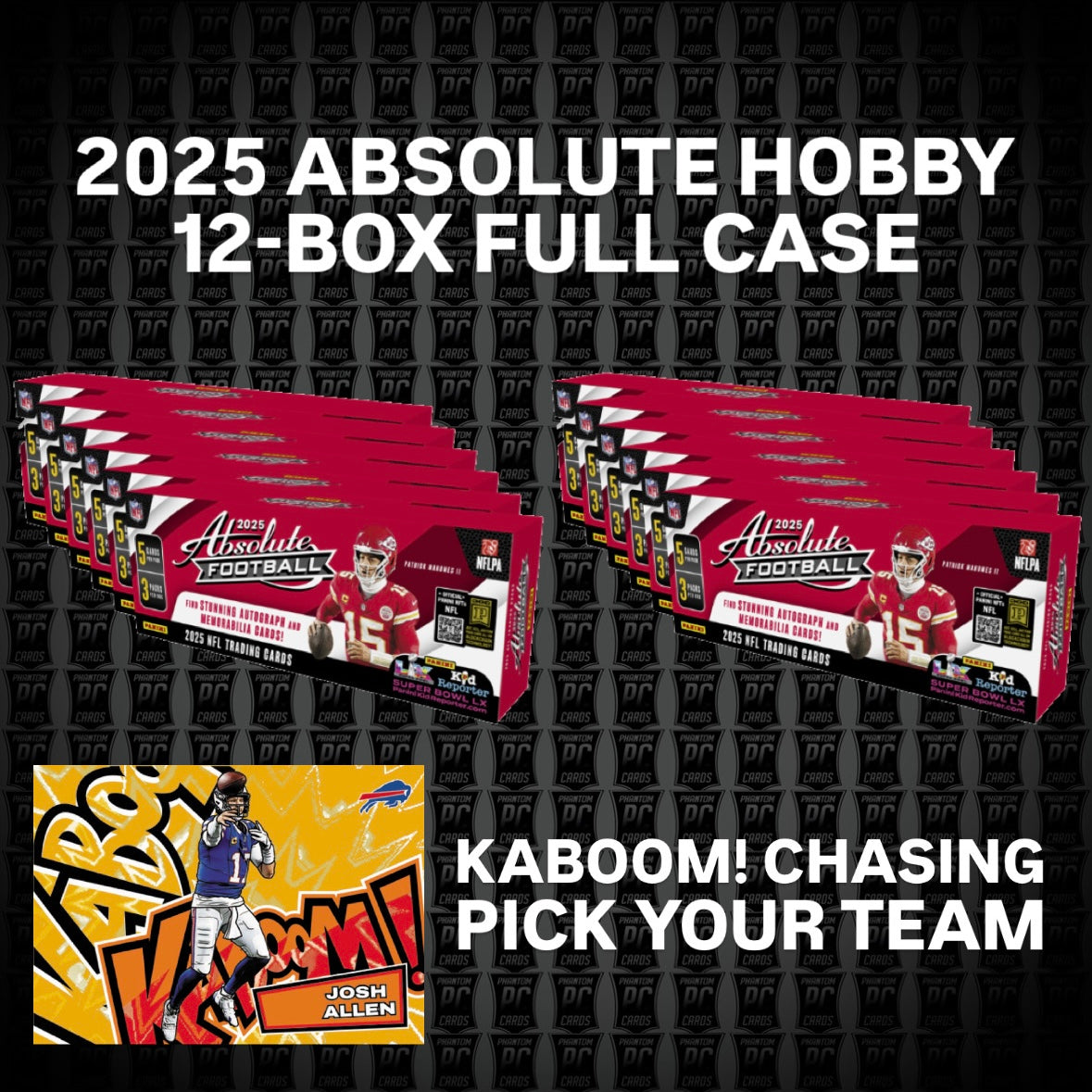 12-BOX FULL CASE 2025 Absolute HOBBY Football Break - Pick Your Team (Thursday 11/13/25)